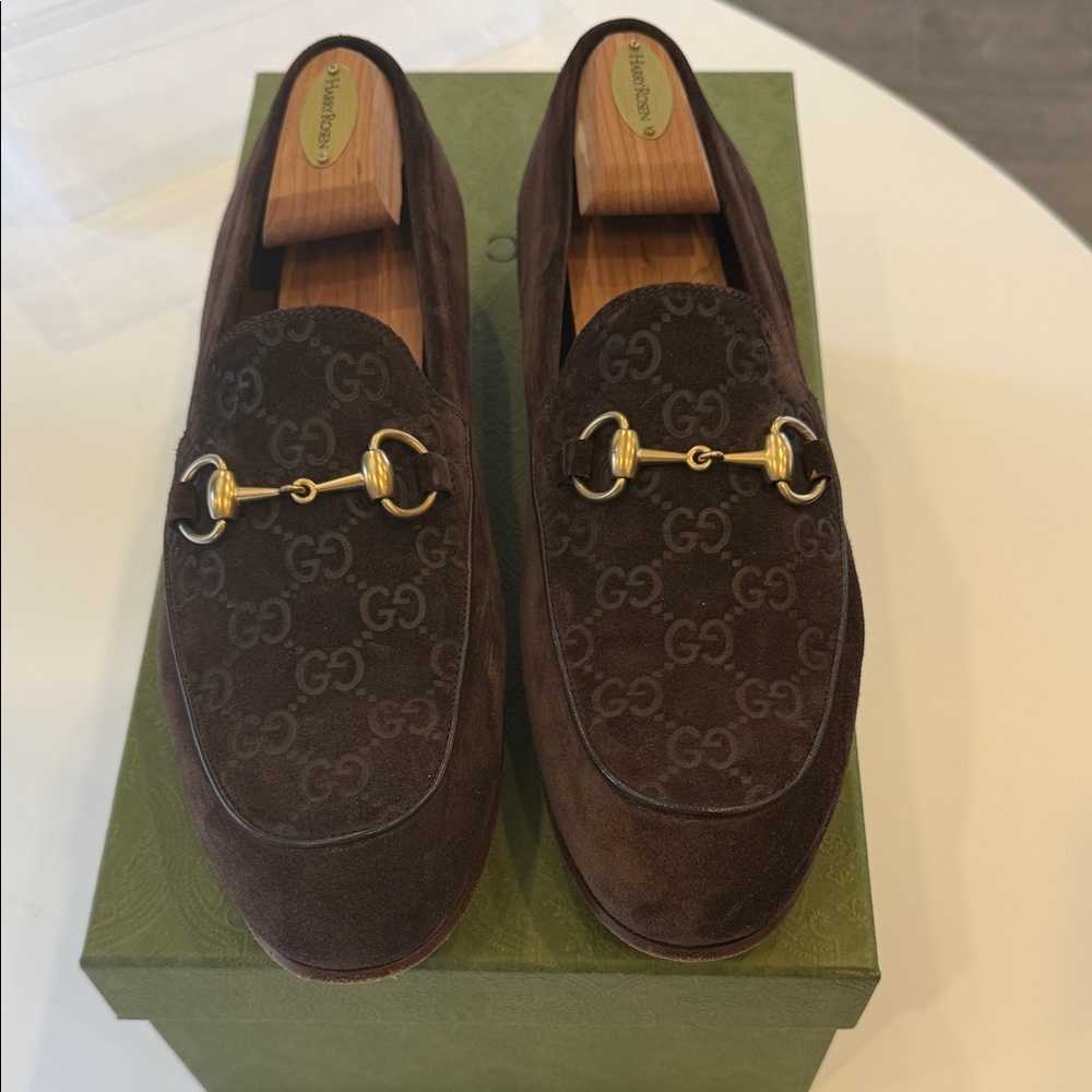 Gucci Chocolate Brown Loafers with Gold Detailing
